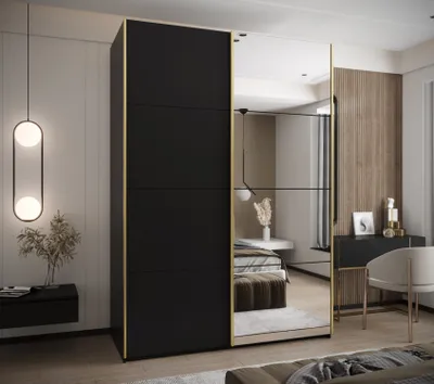 Produktbild von Zweitüriger Kleiderschrank SAMARA 3 – 180 cm, schwarz/gold