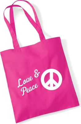 Produktbild von Huuraa Jutebeutel Love & Peace 10 Liter Fuchsia Baumwolle Tasche Geschenkidee