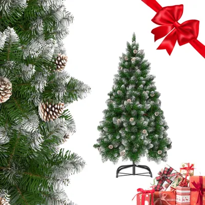 Produktbild von ROSEJANE Künstlicher Weihnachtsbaum 180 cm mit Zapfen & Schneeoptik, 500 Zweigspitzen, Kunsttanne mit Metallständer