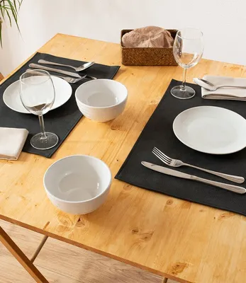 Produktbild von Monaco Black Vintage 2er Set Tischsets in Lederoptik | Platzsets Schwarz 45x30cm