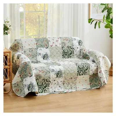 Produktbild von Patchwork Tagesdecke 150x200cm in Grün, Bunte Sofadecke im Landhausstil