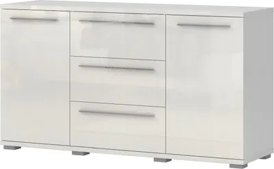 Produktbild von Kommode Siumu 13, Farbe: Beige / Beige Hochglanz - 85 x 153 x 45 cm (H x B x T)