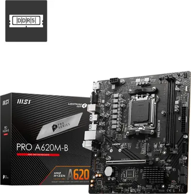 Obrázok produktu pre MSI PRO A620M-B, AMD, Pätica AM5, AMD Ryzen 7000 Series, AMD Ryzen 8000 Series, AMD Ryzen 9000 Series, Pätica AM5, 128 GB, DDR5-SDRAM