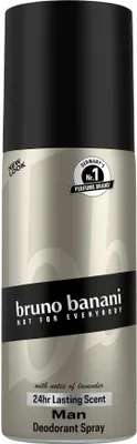 A product shot of a Bruno Banani Man Deodorant Spray can.
