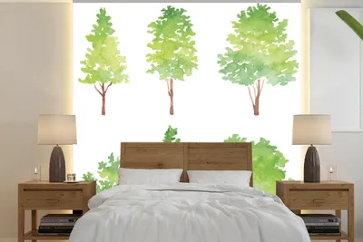 Produktbild von MuchoWow® Fototapete für Wohnzimmer oder Schlafzimmer Wandtapete Vinyl Motivtapete Aquarell - Baum - 220x220 cm - Tapeten