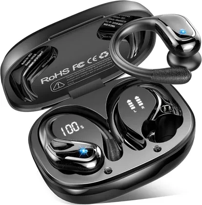 Produktbild von Rulefiss BX27 Bluetooth In Ear Sportkopfhörer mit Mikrofon, 75h Akku, IPX8 wasserdicht, HiFi Klang, LED Display, USB-C Ladecase