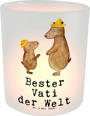 Produktbild von Mr. & Mrs. Panda Glas Teelichthalter Bär Bester Vati der Welt - Transparent - Geschenk, Windlicht, Geschenkidee, kerzenhalter, Papa, aus, Geburtstag, laterne teelicht