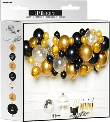 Productafbeelding van Amscan Ballonslinger Latex 1 Meter Zwart/goud 66-delig