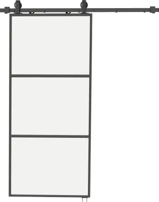 Produktbild von Schiebetür mit Milchglas, Schienensystem, Montagesatz, Soft-Close-Mechanismus, leichter Zusammenbau, Stahl, Schwarz