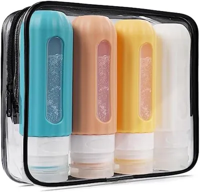 Produktbild von PolkaHome® Wiederverwendbare Silikon-Reiseflaschen Set – 4 x 85 ml, auslaufsicher & TSA-