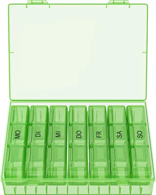 Produktbild von WELLGRO Tablettenbox für 7 Tage - Pillendose je 3 Fächer pro Tag - Klappdeckel mit Druckverschluss - Aufbewahrungsbox - BPA-freier Kunststoff
