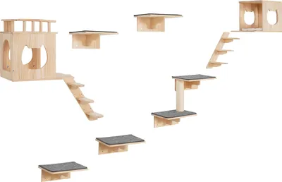 Obrázek produktu pro SucceBuy sada nástěnných polic pro kočky, nástěnné hrazdy pro kočky s trampolínami, pelíšky, houpacími sítěmi a šplhacím stromem, nábytek pro kočky s nosností až 40 kg, ideální pro spaní, hraní a šplhání, sada 9 kusů