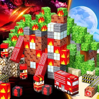 Produktbild von 100 Magnetische Bausteine Feuerwehr-Set – Lernspielzeug für Kinder, Spiel- & Bauklötze