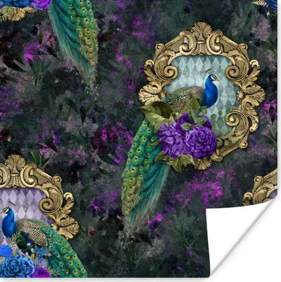 Produktbild von MuchoWow® Poster Muster - Lila - Pfau 50x50 cm - Wohnzimmerdekoration