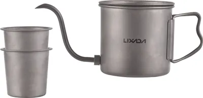 Produktbild von 400 ml š¹bergie?kessel, Schwanenhals-Kaffeekessel, Ti-Klappgriff, Wasserkocher mit Deckel und Bierbecher
