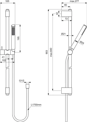 Zdjęcie produktu dla Zestaw prysznicowy IDEALRAIN z główką prysznicową 900 mm chrom 900 mm chrom