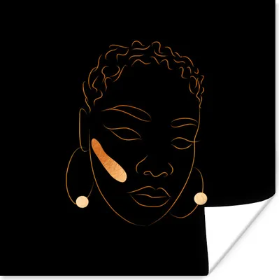 Produktbild von MuchoWow® Poster Frau - Schwarz und Gold - Strichzeichnung 50x50 cm - Wohnzimmerdekoration