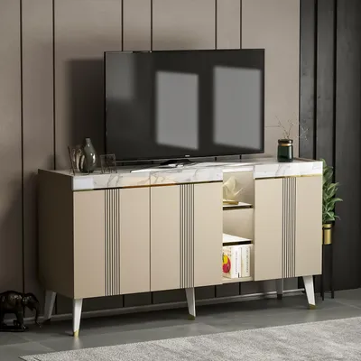 Immagine prodotto di Homidea KARYA Console - Cassettiera - Credenza - Pannello TV - con 3 ante dal design moderno 150 x 81,8 x 41,8 cm (Console - Beige/Marmo)