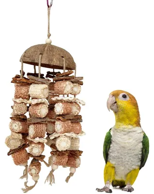Imagen del producto de Juguete de madera con forma de loro, ideal para aves de tamaño grande y mediano