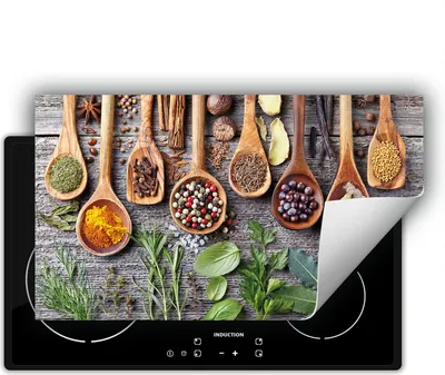 Produktbild von DarHaus Herdabdeckplatte 90x52 cm Anti Rutsch Matte Aufrollbar, Gewürze - Holz