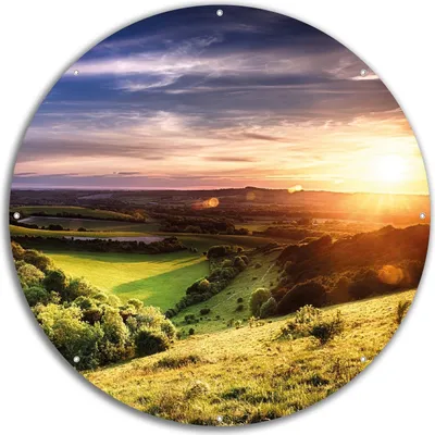 Produktbild von Wallario rundes Outdoor-Poster für Garten oder Balkon, Motiv Farbenfroher Sonnenuntergang in England, 60 cm Durchmesser