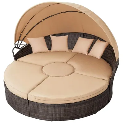 Produktbild von Polyrattan Sonneninsel 180cm Gartenmuschel Sonnenliege Loungebett braun/beige