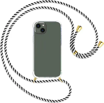 Produktbild von Handykette Backcover-Schutzhülle mit Band (Metall goldfarben) für Apple iPhone 14 Plus (6.7'') - schwarz/weiß gestreift