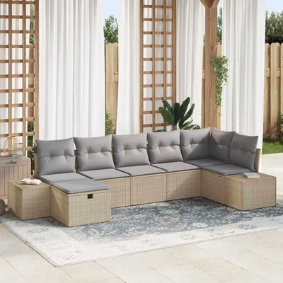 Zdjęcie produktu dla Maison Exclusive - Zestaw mebli ogrodowych, sofa i 6 foteli, kolor beżowy, wykonane z rattanu syntetycznego