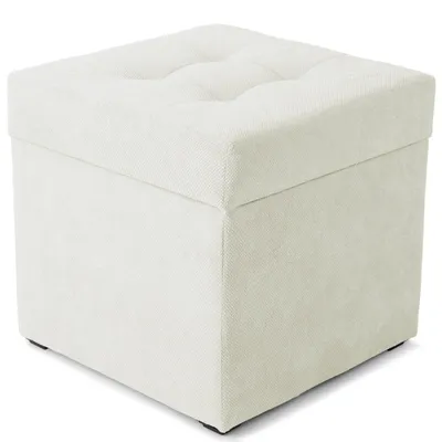 Produktbild von MG Design Polsterhocker Weiß 45x45 cm - Stauraum 50L, bis 300 kg, stabil & pflegeleicht, für Wohnzimmer, Schlafzimmer & Flur