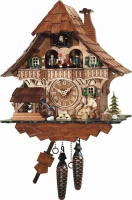 Obrázok produktu pre Engstler - 496_MT - Kukučkové hodiny - 1-dňový reťazový strojček - orech - s hudbou a tancujúcim párom - 34 cm