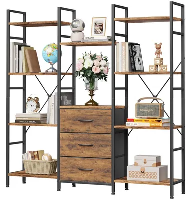 Image de Étagère bibliothèque avec 3 tiroirs, dimensions 100x142 cm, en bois rustique, idéale comme meuble de rangement ou comme séparateur de pièce