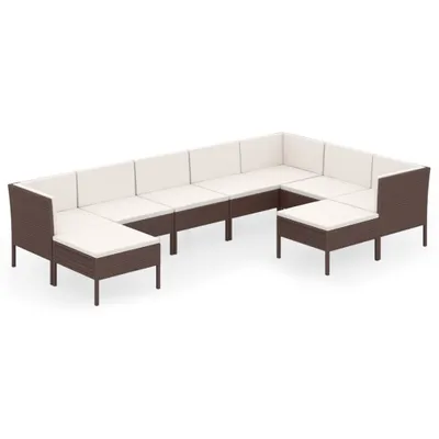 Image de vidaXL Ensemble de salon de jardin 9 pièces avec coussins Poly rotin brun