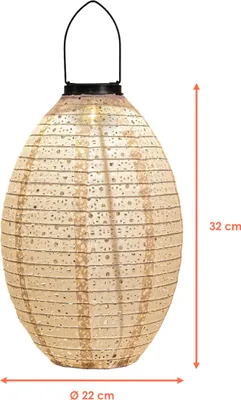 Produktbild von LED Solar Textil Lampion oval sand - 32 cm - Garten Deko Beleuchtung warm weiß