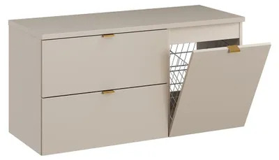 Produktbild von Badezimmer Waschtischunterschrank mit 100 cm Breite in kaschmir, 2 Schubladen & Wäschekorb - DURANGO-56