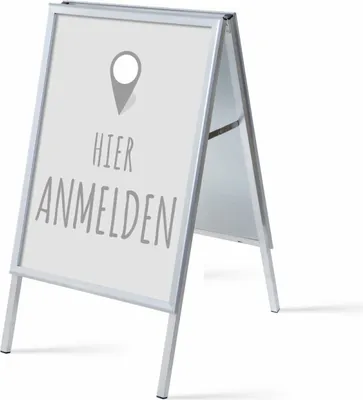 Produktbild von Showdown Kundenstopper - DIN A1 - Komplett-Set - Hier Anmelden Deutsch - Grau/Schwarz