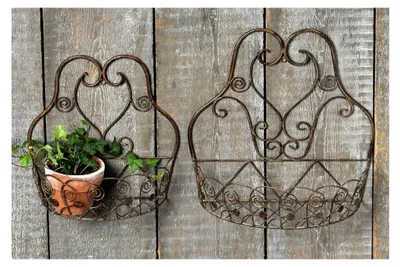 Produktbild von Wandhalterung, Wand-Korb 2er-Set aus Metall in antikbraun, Länge ca. 31 cm und 39 cm