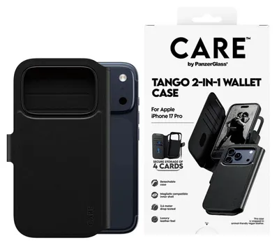 Obrázok produktu pre PanzerGlass CARE™ by ® Tango 2-in-1 Wallet Case w. MagSafe iPhone 17 Pro, Ochranný obal, Apple, Apple - iPhone 17 Pro, Čierna