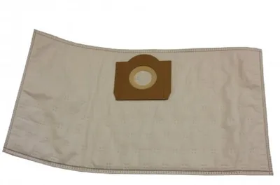 A white vacuum cleaner bag with a brown cardboard attachment.