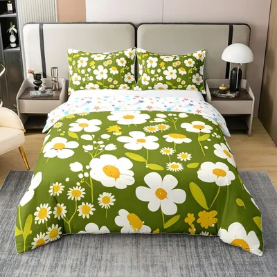 Bettbezug-Set Doppelgröße 100 % Baumwolle, Blumenmuster, 200 x 200 cm, 3-teilig