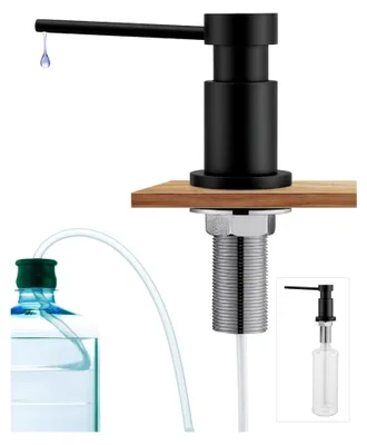Produktbild von Seifenspender Schwarz Küche, Spülmittelspender Einbau mit Edelstahlmuttern, Seifenspender Edelstahl mit 300ml Flasche und 1,25m Verlängerungsschlauch, Soap Dispenser aus Kupfer, Schwarz Matt