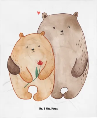 Produktbild von Mr. & Mrs. Panda Babydecke Bären Liebe - Weiß - Geschenk, Blume, Verknallt, Partner, Erstlingsdecke, Freundin, Fleecedecke, Kuscheln, Hochzeitstag, Kinderwagendecke