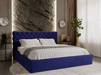 Produktbild von GrainGold Polsterbett Apollo 200x200 cm - Bett 200x200, Polsterbett mit Bettkasten - Doppelbett mit Lattenrost - Blau (Magic Velvet 2216)