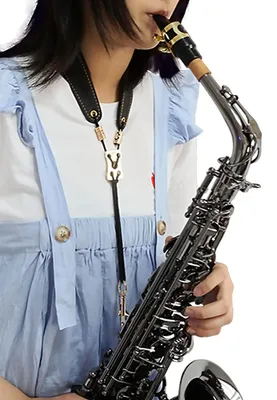 Produktbild von Saxophongurt Saxophonriemen Umhängeband - Schwarz - Verstellbar mit Metallhaken - Für Alt-, Tenor- und Sopransaxophon