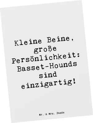 Produktbild von Mr. & Mrs. Panda Postkarte Spruch Basset Hound Persönlichkeit - Weiß - Geschenk, bildkarte, Wesen, intelligenter Hund, Hunderassen Eigenschaften, Ansichtskarte, Hunde