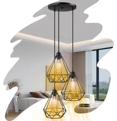 Produktbild von YARDIN Industrielampe mit runder Deckenplatte, 3-flammig Metalllampe, flexibel höhenverstellbar, mit ST64 Glühbirnen, IP20 Innenbeleuchtung