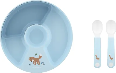 Produktbild von Mepal - Kinderteller mit Unterteilung + Lernlöffel Mio - Anti-Rutsch-Boden - Lernbesteck - Kinder Geschirr - Spülmaschinengeeignet und BPA-frei - Forest Friends