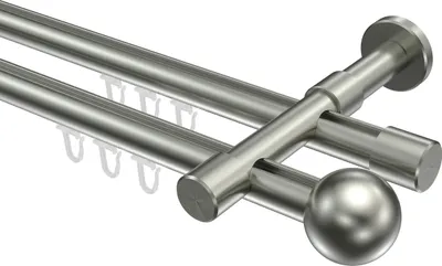 Produktbild von Interdeco Innenlaufstange / Gardinenstange mit Innenlauf Edelstahl-Optik, Typ Prestige Luino (Kugel), 20 mm Ø 2-läufig, 220 cm
