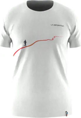 Weißes Trail T-Shirt für Herren von La Sportiva mit grafischem Design in Rot.