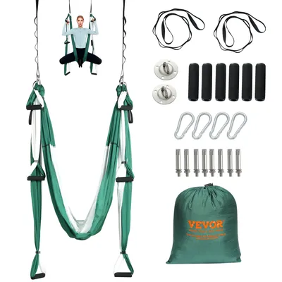 Obrázok produktu pre VEVOR Aerial Yoga Hammock 2,5 x 1,5 m, zelená + biela Yoga Swing Air Flying, Yoga Swing Hammock Swing 300 kg Max. Nosnosť, vrátane jogových ponožiek a podložiek pod nohy, antigravitačné cvičenia