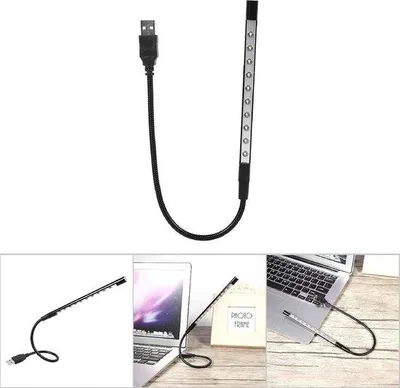 Image de Mini-lampe de lecture USB avec 10 LED flexibles, noire